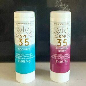 NEW 2-Pc Coconut and Sunkissed Berry Sunscreen Lip Balm Bath & Body Works